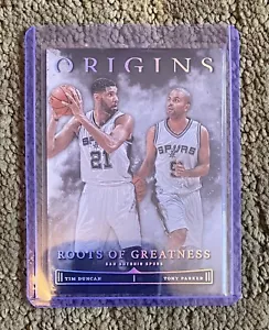 NBA PANINI ORIGINS ROOTS OF GREATNESS TIM DUNCAN AND TONY PARKER NBA SPURS - Picture 1 of 2