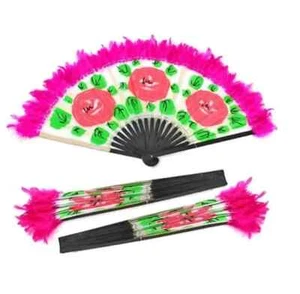1 Pair of Korean Fan BUCHAECHUM Flower Fan Dance 15.35 inches /Black - Picture 1 of 6