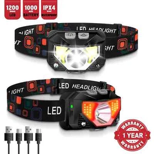 2 Pack LED Rechargeable Headlamp, Ultra Bright 1200 Lumen Headlights, Waterproof - Picture 1 of 3