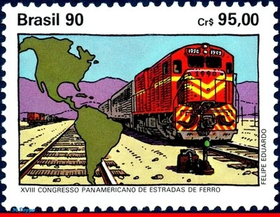 2280 BRASIL 1990 18º CONGRESO PANAMERICANO DE FERROCARRILES, TRENES, MAPAS, MI# 2375, MNH Foto 1 de 2