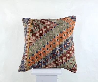 18"x18" Kilim Pillow Cover  Handmade Turkish Vintage Cushion Tribal Lumbar 2634 - Image 1 of 4