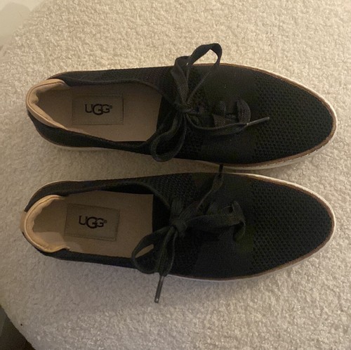 UGG donna lavorato a maglia piatto nero taglia 7 nuovo mai indossato