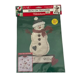 Vintage 1995 PLAID Iron On Fabric Transfer Snowman 57439 Christmas New Deadstock - Picture 1 of 3
