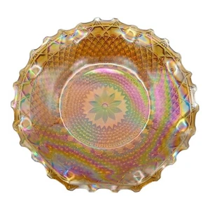 Indiana Carnival Glass 10" Round Ruffled Platter Iridescent Gold Amber Vintage - Picture 1 of 9