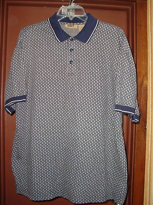 NUEVO CON ETIQUETAS Para Hombres Talla L Negocios Informal Pullover Tejido Camisa Cuello Azul Marino con Acentos Crudos Foto 1 de 4