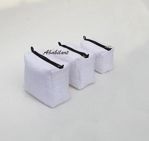 Set of 3 Pieces Toiletry Bag Storage New White Bag For Beauty Product Quilted Ba - Picture 1 of 6