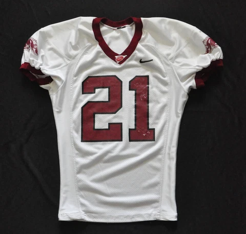 #21 ARKANSAS RAZORBACKS TEAM ISSUED PRACTICE USED FOOTBALL JERSEY NIKE WHITE Cover