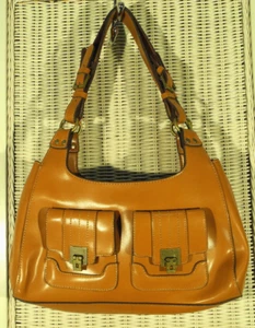 EMILIE M. Vegan Faux Leather Handbag Caramel Brown Shoulder Bag Divided Purse - Picture 1 of 5