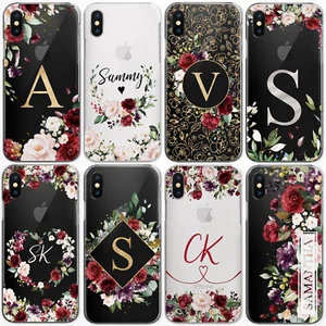 PERSONALISED INITIALS FLOWER PHONE CASE CLEAR HARD COVER FOR NOKIA OPPO ONEPLUS - Picture 1 of 19