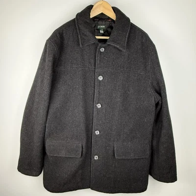 J Crew Wool Blend Overcoat Car Coat Men's Large Black Quiet Luxury Preppy Vtg - Image 1 of 4