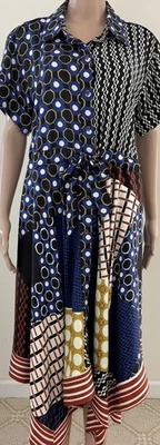 Maeve Anthropologie Dress Women’s Size M Multicolor Geometric Patchwork Tie Midi - Image 1 of 4