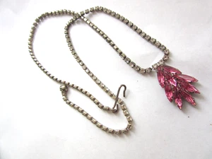 Vintage midcentury prongset white and pink rhinestone 18" long  necklace - Picture 1 of 5