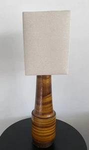 MCM Mid-Century Modern Striped Glazed Ceramic Table Lamp Brown Orange Conical - Picture 1 of 12