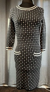 Women's Boden Black Gray White Dotted Sweater Dress - 4 - Picture 1 of 6