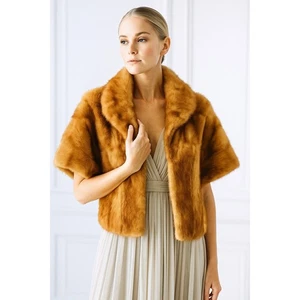 Lujoso chal estola capelet de piel de visón marrón manga corta capa envolvente de noche - Imagen 1 de 7