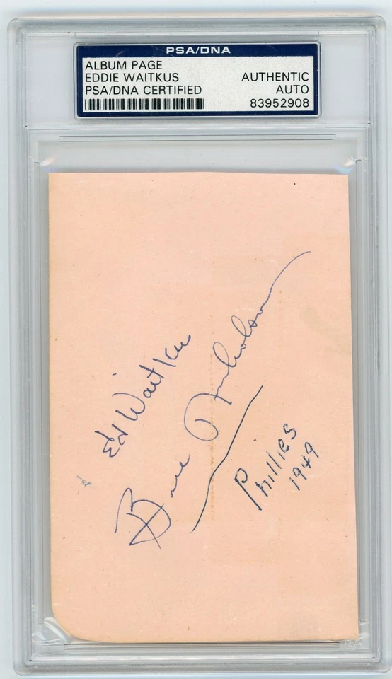 EDDIE WAITKUS Philadelphia Phillies SIGNED INDEX CARD PSA/DNA d. 1972 - Image 1 of 1