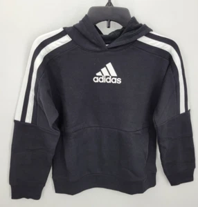 Adidas Hoodie Boys Youth Medium Black White Center Logo Hooded Sweatshirt NWT - Picture 1 of 9