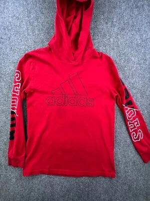 Adidas Red Shirt Boys Large Long Sleeve Tee T Shirt Hoodie Lightweight Kid Youth - Image 1 of 4