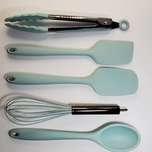 Country Kitchen 5 Piece Silicone Utensil Set Kitchen Tools Green Nonstick New - Picture 1 of 7