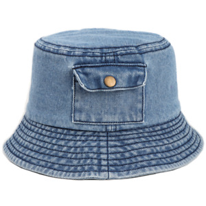 Men Women Denim Bucket Hat Casual Fisherman Caps Sun Protection Hat Solid Color