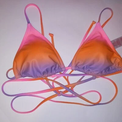 Top de bikini de natación No Boundaries mediano 7 9 triángulo rosa naranja púrpura correa ombre Foto 1 de 4