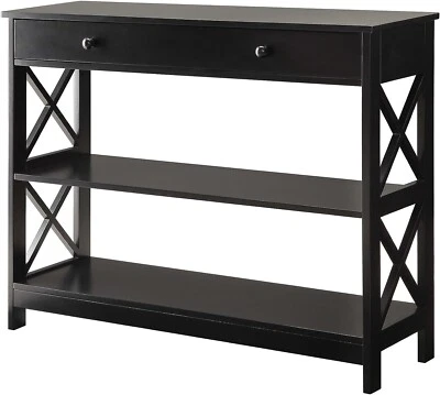 SHEFA Elegant Black Console Table Drawer Wooden Desk Furniture Shelf for Hallway