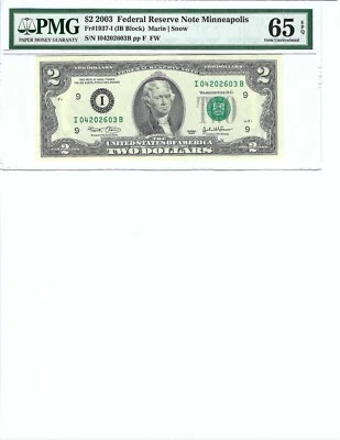 2003 $2 FRN FR1937-I PMG 65 EPQ, Minneapolis * Note S/N I04202603*!!! - Image 1 of 2