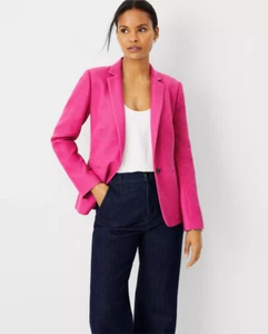 ANN TAYLOR $179 HOT PINK POPPY PIQUE HUTTON BLAZER SZ 4 - Bild 1 von 3