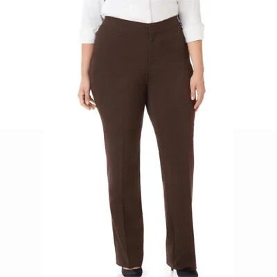 Calça Catherines tamanho 24W ajuste direito marrom elástica quadris curvilíneos etiqueta azul nova com etiquetas - Imagem 1 de 4