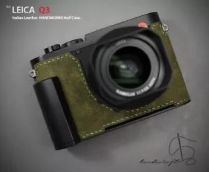 LIM'S Genuine Leather Half Case Metal Grip Dovetail For Leica Q3 Q3 43 Olive - Picture 1 of 11