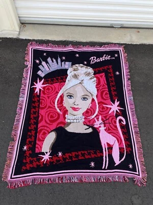 Vintage 1990's Barbie City Tapestry Throw Blanket w/  Fringe 4x5' Northwest Co. - Image 1 of 4