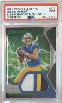 JUSTIN HERBERT 2020 NEON SUPERCHARGED 8/10 SSP 4 COLOR PATCH ROOKIE PSA LOW POP - Image 1 of 4
