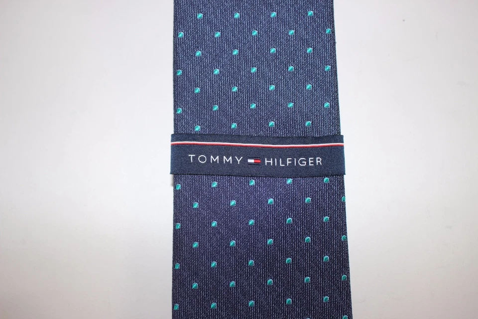 NUEVA CORBATA TOMMY HILFIGER para hombre azul marino verde azulado lunares mezcla de seda CLÁSICA Foto 1 de 1