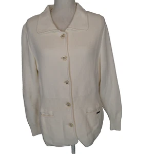 Geiger set Button-Up sweater Cardigan Size 46 ivory Austria +tank top blouse - Picture 1 of 24