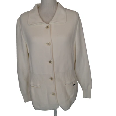 Geiger set Button-Up sweater Cardigan Size 46 ivory Austria +tank top blouse - Image 1 of 4