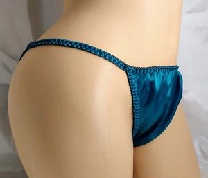 Teal Satin String Bikini panties, classic style for women and men! - Picture 1 of 8