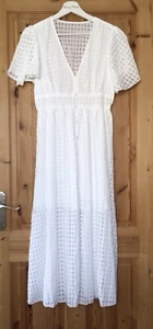 Women’s White V Neck Button Front Dress Mid Length One Size 10 - Picture 1 of 18