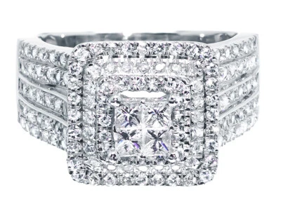 Anillo de compromiso de boda nupcial de diamantes princesa XL de oro blanco de 14k para dama de 1,35 quilates Foto 1 de 4