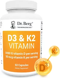 โจ Dr. Berg D3 K2 Vitamin 5000 IU W/Mct Powder - Includes 50 Mcg MK7 Vitamin K2, - Picture 1 of 9