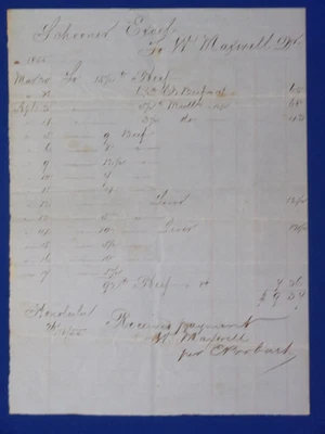1855 Receipt: SCHOONER EXCEL for Beef, etc. Purchased in Honolulu by W. Maxwell. - Image 1 of 4