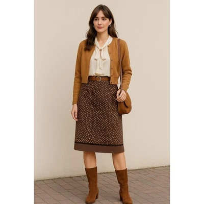 Tracy Reese Brown Polka Dot Wool Silk Blend Straight Skirt Women's Size 8 - Image 1 of 4