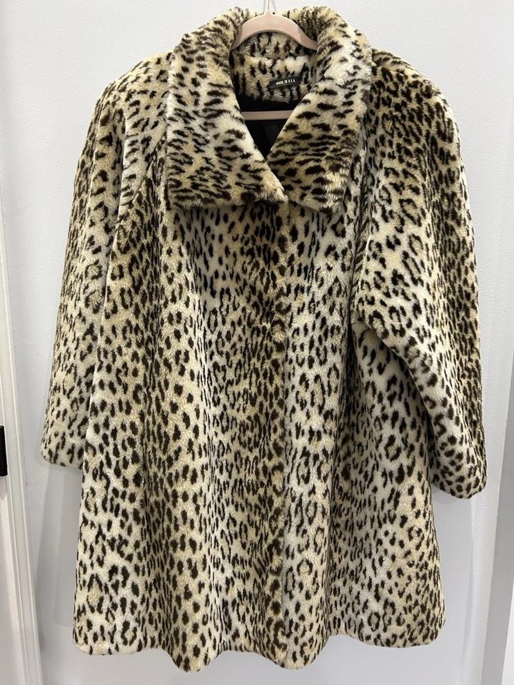Vintage Leopard Faux Fur Coat Y2K Mob Grunge Statement Animal Lined Jacket 2X - Image 1 of 4