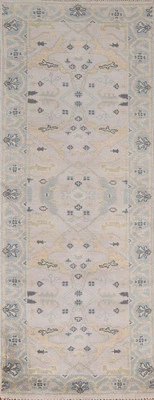 Handmade Oushak Style Runner Rug 3x8 Ft Beige / Ivory Transitional Wool Carpet - Image 1 of 4