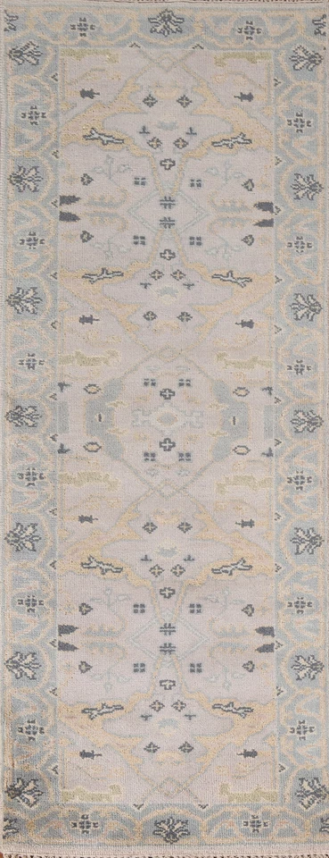Handmade Oushak Style Runner Rug 3x8 Ft Beige / Ivory Transitional Wool Carpet - Image 1 of 4
