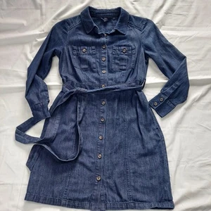 Boden Denim Holly Dress Long Sleeve Dark Blue Jean Button-Up Womens 6P - Picture 1 of 9