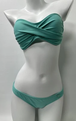 Vintage Y2K BODY GLOVE Bikini Swimsuit Teal Heart Charm Crisscross Size Small - Image 1 of 4
