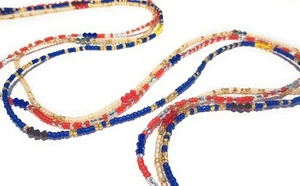 Multicolor Waist Beads with Diamond Shaped Clusters, 45-Inch Tie-On Strand - Picture 1 of 14