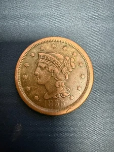 1855-P Braided Hair Large One Cent Copper 1C Coin/Penny, US Mint - Picture 1 of 6