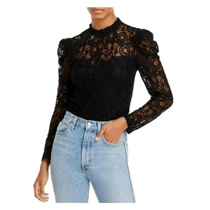 Top AQUA Whimsigoth pizzo overlay nuovo con etichetta manica a sbuffo collo a cuore nero taglia small - Foto 1 di 9