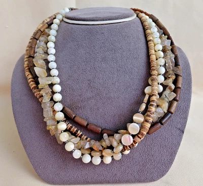 Retired SILPADA Quartz Mother of Pearl Wood Bead Multi-Strand Necklace 925 EUC - Image 1 of 4